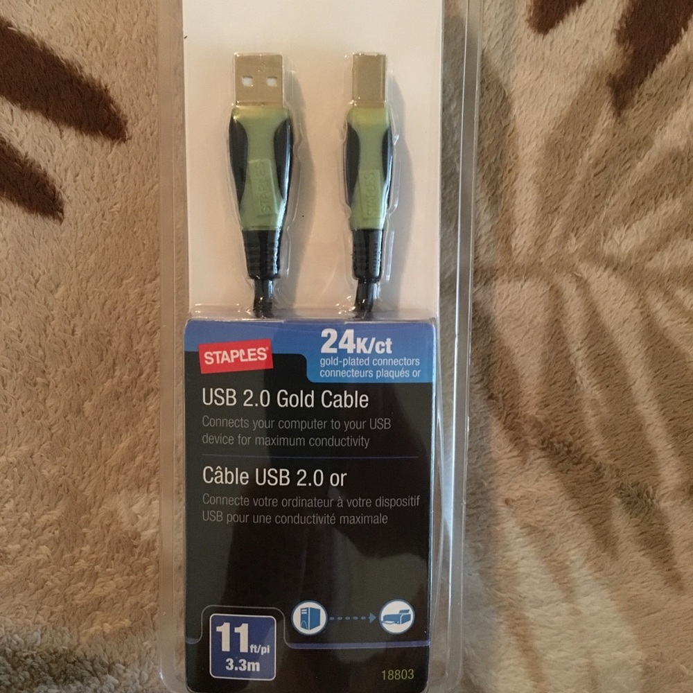 Staples USB 2.0 gold 24k/ct / 11 ft cable